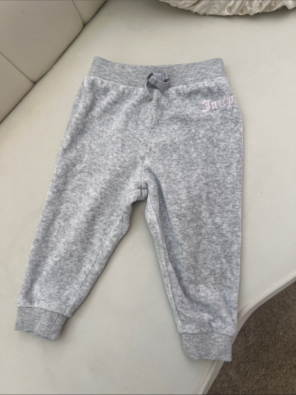 Juicy Couture Kids' Light Gray velour Joggers with Pink Logo